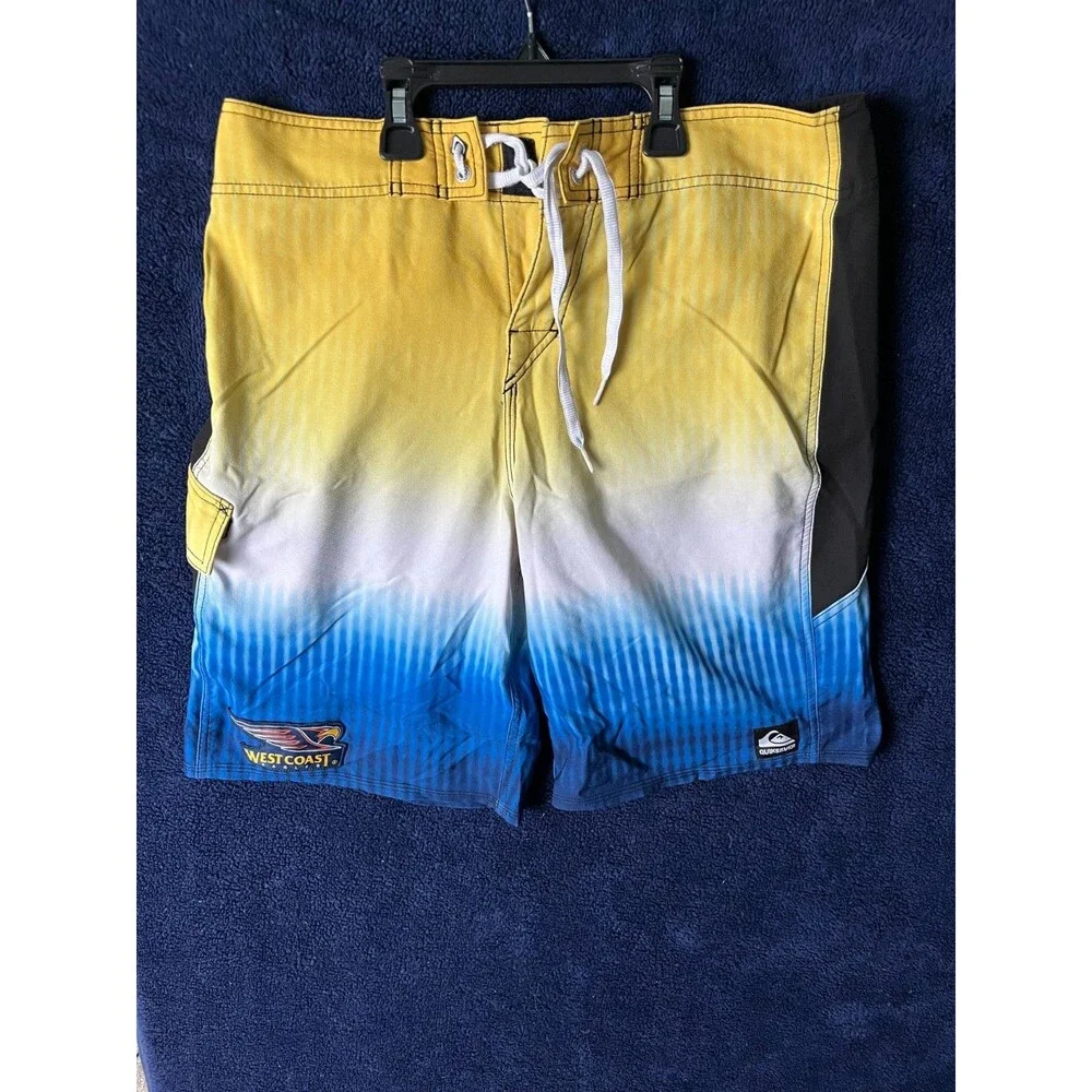 Quiksilver Board Shorts 32 Mens Active Swim Wear Yellow/White/Blue